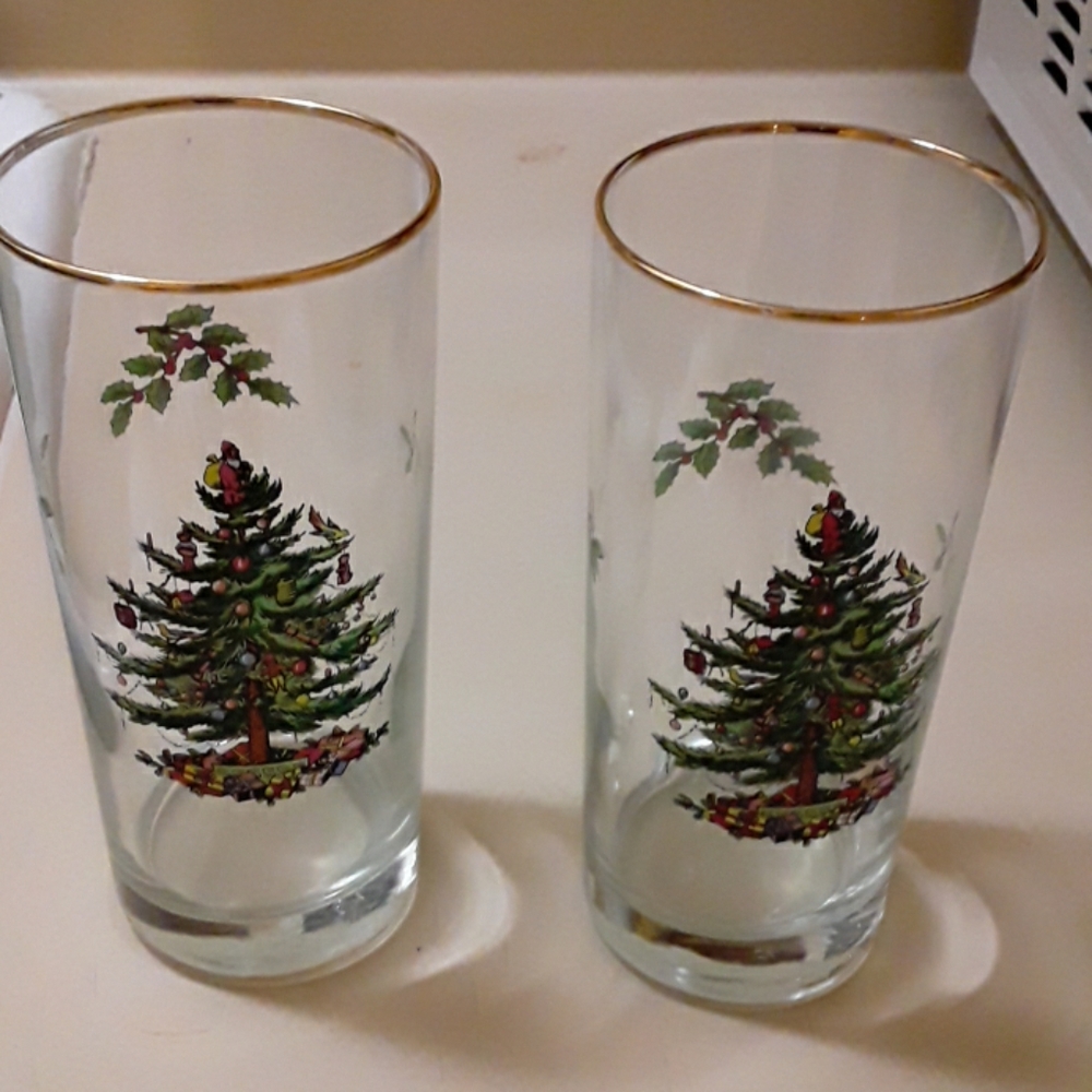 Vintage Christmas Tree Spode Glasses